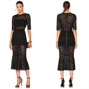 Veronica Beard Linden Corded Lace Black Midi Dress 10